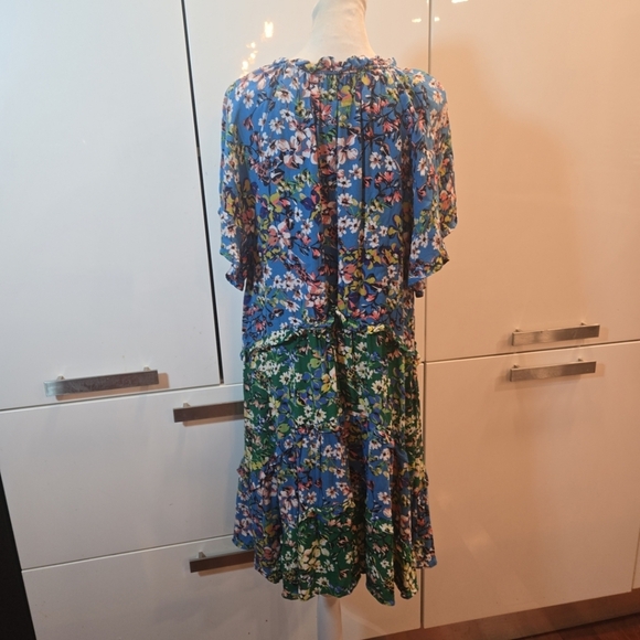 Anthropolgie Robin Tiered Ruffled Mini Dress Blue Green Womens Large - Picture 6 of 12